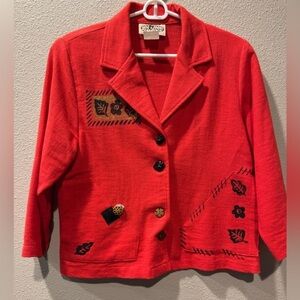 On‎ The Rocks Hand-Painted Orange Jacket – Boho Artistic Vintage Vibe – Size M